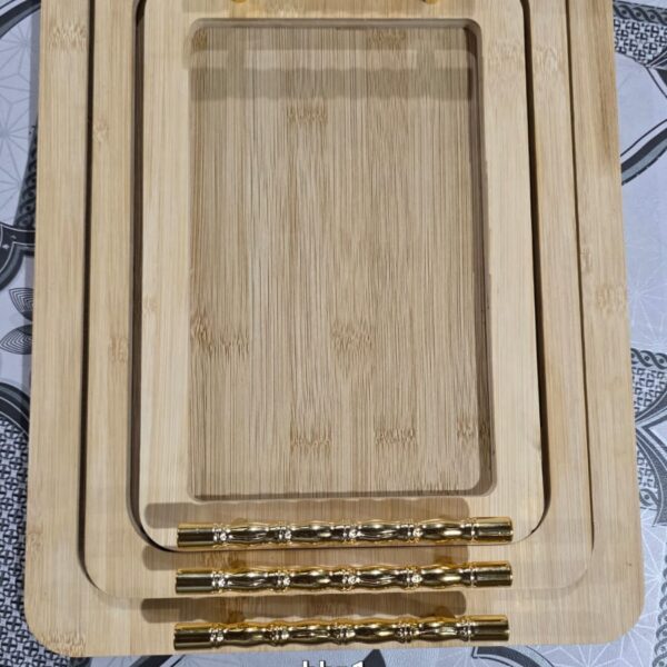 3 PCS rectangle gold handle Tray set 15"13"11"