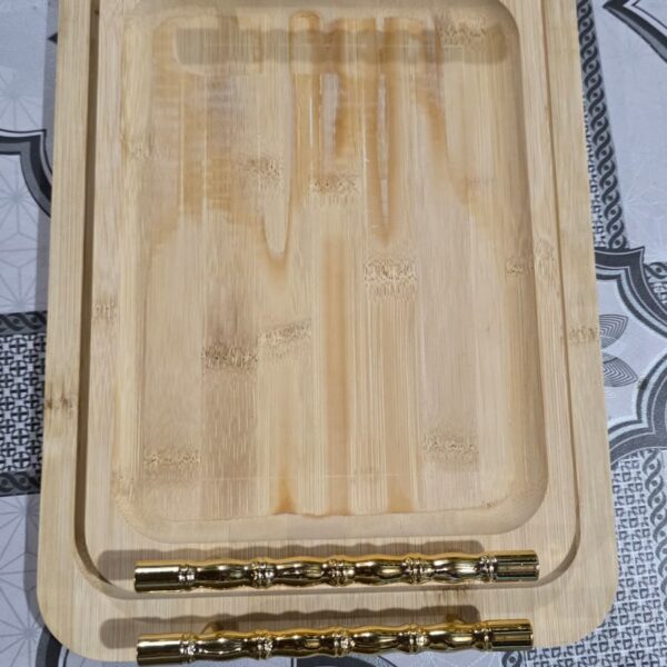 2 pcs Rectangle Gold handle tray set 11"18"